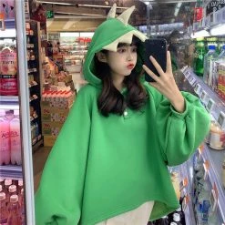 Juwas NEW ARRIVAL Green Dinosaur 3D Back Fins Oversize Hoodie