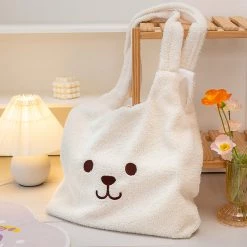 Juwas NEW ARRIVAL Animal Bear Faces Plush Tote Bag