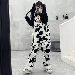 Juwas NEW ARRIVAL Cool Black And White Cow Pattern Overalls