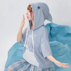 Juwas NEW ARRIVAL Shark Attack Pastel Blue Hoodie T-Shirt