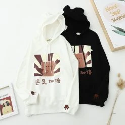 Juwas Bear Star Graphic Loose Hoodie