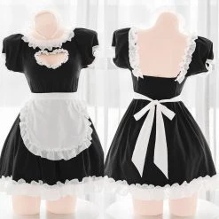 Juwas Maid Ruffle Hollow Out Lingerie Dress