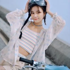 Juwas NEW ARRIVAL Pastel Blue Hearts Hoodie Blazer