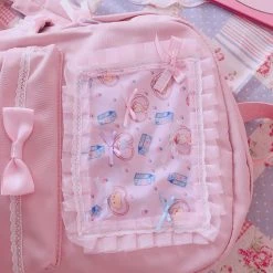 Juwas Sweet Pastel Pink Lolita Lace Backpack