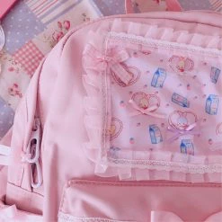 Juwas Sweet Pastel Pink Lolita Lace Backpack