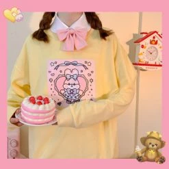 Juwas Bunny Bow Tie Printed Sweatshirt CLOTHING