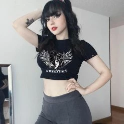 Juwas NEW ARRIVAL Dark Taboo Girl Graphic Crop Top Shirt