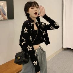 Juwas Korean Vintage Floral Print Cardigan