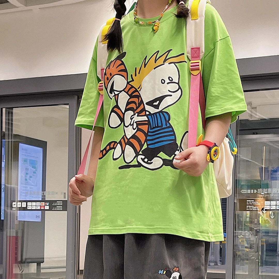 Juwas Cartoon Animal Print Round Collar Cotton T-shirt 5 Juwas Cartoon Animal Print Round Collar Cotton T-shirt