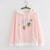Juwas Cute Cartoon Rabbit Carrot Print Lace Up Hoodie CLOTHING