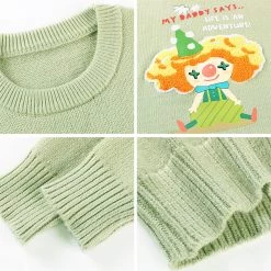 Juwas Adorable Clown Girl Print Collared Sweater CLOTHING