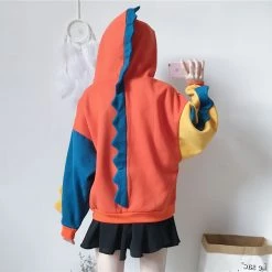Juwas Cool Dinosaur Color-block Oversized Hoodie