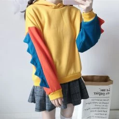 Juwas Cool Dinosaur Color-block Oversized Hoodie