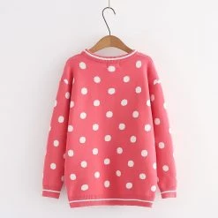 Juwas Puppy Embroidery Polka Dots Sweater