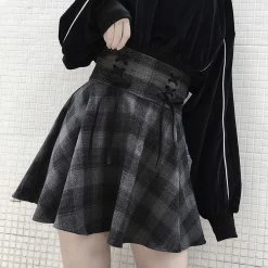Juwas.com Online Store Gothic Grunge Harajuku High Waist Gray Plaid Mini Skirt NEW ARRIVAL