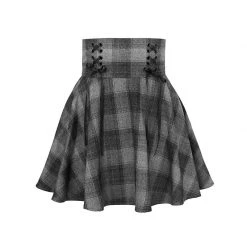 Juwas.com Online Store Gothic Grunge Harajuku High Waist Gray Plaid Mini Skirt NEW ARRIVAL