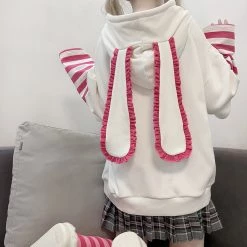 Juwas CLOTHING Japanese Cartoon Print Rabbit Ears Hoodies