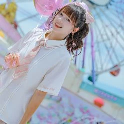 Juwas School Uniform Polo Shirt With Pink Plaid Neck Tie