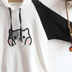 Juwas Kitty Print Pocket Student Hoodie NEW ARRIVAL