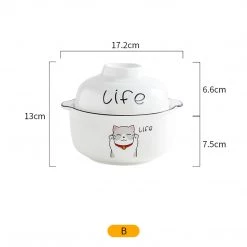 Juwas Cute Cartoon Kitties Print Ceramic Noodle Bowl Set