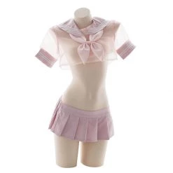 Juwas.com Online Store Sexy Pink Sailor Transparent Sheer Short School Uniform Lingerie NEW ARRIVAL