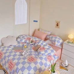 Juwas NEW ARRIVAL Love Heart Checker Bedding Set