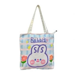 Juwas Blush Rabbit Rose Plaid Tote Hand Bag
