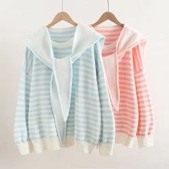 Juwas Sailor Collar Stripe Loose Sweatshirt CLOTHING