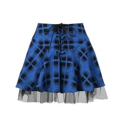 Juwas Techno Blue Plaid Lace Mini Skirt