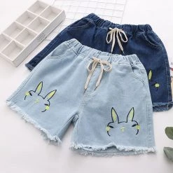 Juwas NEW ARRIVAL Rabbit Embroidery Vintage Denim Shorts