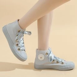 Juwas NEW ARRIVAL Pastel Ribbon Lace High Cut Sneakers