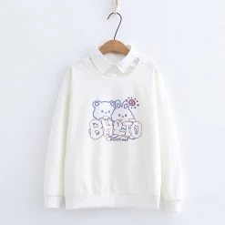 Juwas Bear Letters Print Fake Two Piece Sweatshirt CLOTHING
