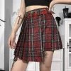Juwas Gothic Spider Webs Mesh Plaid Mini Skirt