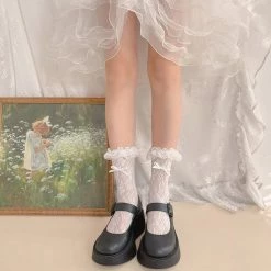 Juwas Princess Double Layers Lace Tulle Bowknot Lolita Stockings CLOTHING