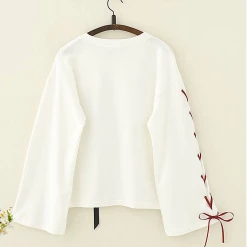 Juwas Kawaii Harajuku Lucky Fan Embroidery Strappy Sleeves Top