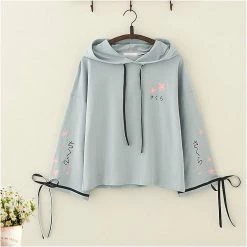 Juwas.com Online Store Japanese Sakura Embroidery Bowknot Hoodie