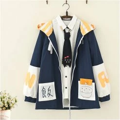 Juwas.com Online Store Kawaii Japanese Letter Print Hooded Coat