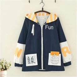 Juwas.com Online Store Kawaii Japanese Letter Print Hooded Coat