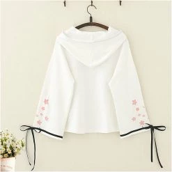 Juwas.com Online Store Japanese Sakura Embroidery Bowknot Hoodie