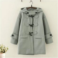 Juwas.com Online Store Japanese Long Hooded Coat With Horn Buckle