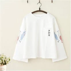 Juwas.com Online Store Japanese Koi Fish Trumpet Sleeves Loose Top