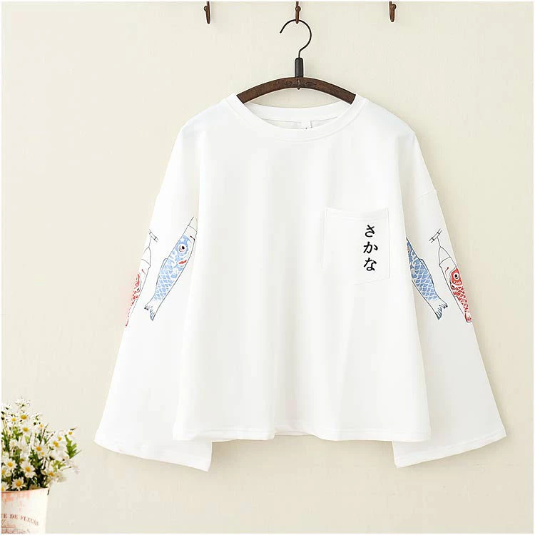 Juwas.com Online Store Japanese Koi Fish Trumpet Sleeves Loose Top 3 Juwas.com Online Store Japanese Koi Fish Trumpet Sleeves Loose Top