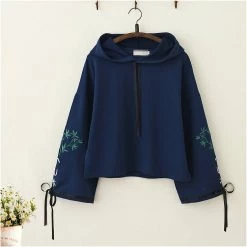 Juwas.com Online Store Japanese Bamboo Embroidery Bowknot Sleeves Hoodie