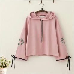 Juwas.com Online Store Japanese Bamboo Embroidery Bowknot Sleeves Hoodie