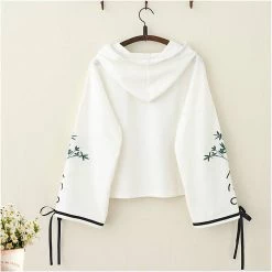 Juwas.com Online Store Japanese Bamboo Embroidery Bowknot Sleeves Hoodie