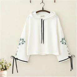 Juwas.com Online Store Japanese Bamboo Embroidery Bowknot Sleeves Hoodie