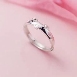 Juwas Enamel Pig Silver Rings Fashion & Beauty