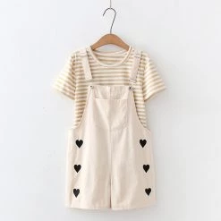 Juwas Side Hearts Overalls And Striped Shirt Set