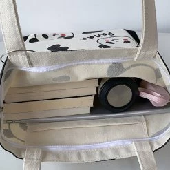 Juwas HOME&LIFESTYLE Lovely Black Panda Canvas Tote Bag