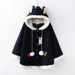 Juwas CLOTHING Cute Rabbit Hear Warm Cloak With Fuzzy Ball Drawstring
